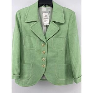 Rene Lezard Blazer Womens US 10 Green Linen Cotton Herringbone 4 Button Germany